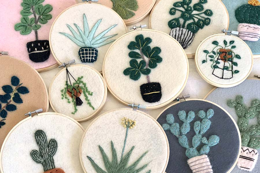 Botanical embroidery with needle felting Botanical embroidery with needle felting